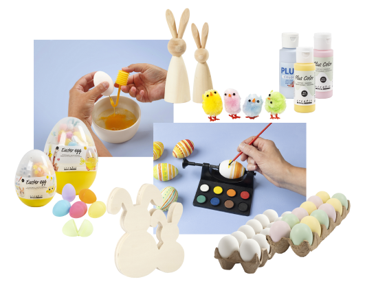 Collage med diverse påskepynt