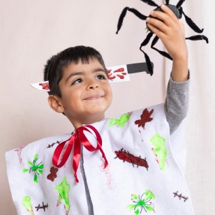 Collagebilde – Gutter som zombier med edderkopp i hånden