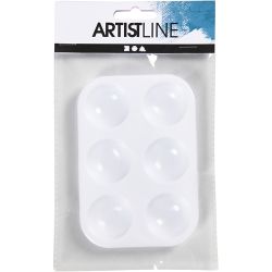 Palett, Rektangulær palett med 6 rom, str. 13x8,5 cm, hvit, 1 stk.