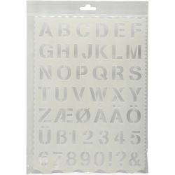Sjablong, bokstaver og tall, H: 25 mm, ark 21x29 cm, 1 stk.