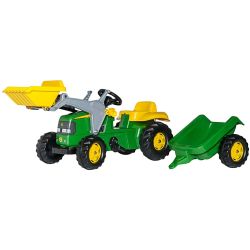 Tråtraktor med frontlasser og tilhenger