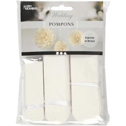Papirpomponer, dia. 20+24+30 cm, 16 g, hvit, 3 stk./ 1 pk.