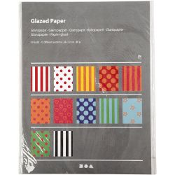 Glanspapir, mønstrete, ark 24x32 cm, 80 g, ass. farger, 50 ass. ark/ 1 pk.