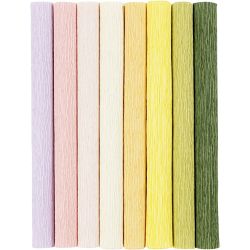 Kreppapir, ark 25x60 cm, Strekk-/krep: 180%, 105 g, pastellfarger, 8ark/ 1 pk.