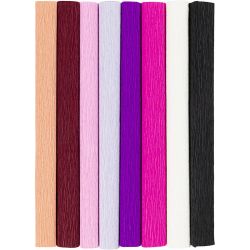 Kreppapir, ark 25x60 cm, Strekk-/krep: 180%, 105 g, lilla/pink harmoni, 8ark/ 1 pk.