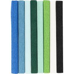Kreppapir, ark 25x60 cm, Strekk-/krep: 180%, 105 g, blå/grønn harmoni, 8ark/ 1 pk.
