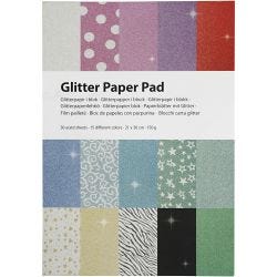 Glitterpapir i blokk, A4, ark 210x297 mm, 150 g, 30 ark/ 1 stk.