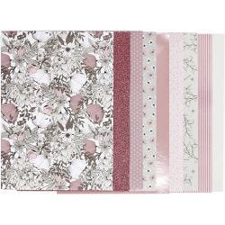 Designpapir i blokk, str. 21x30 cm, 120+128 g, beige, brun, rosa, hvit, 24 ark/ 1 pk.