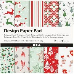 Designpapir i blokk, ark 15,2x15,2 cm, 120 g, grønn, rød, hvit, 50 ark/ 1 pk.