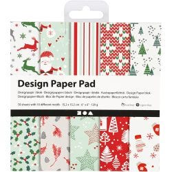 Designpapir i blokk, ark 15,2x15,2 cm, 120 g, grønn, rød, hvit, 50 ark/ 1 pk.