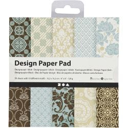 Designpapir i blokk, ark 15,2x15,2 cm, 120 g, lys blå, brun, 50 ark/ 1 pk.
