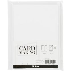 Kort og konvolutter, kort str. 10,5x15 cm, konvolutt str. 11,5x16,5 cm, 110+230 g, hvit, 6 sett/ 1 pk.