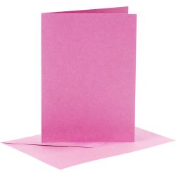 Kort og konvolutter, kort str. 10,5x15 cm, konvolutt str. 11,5x16,5 cm, 110+220 g, pink, 6 sett/ 1 pk.
