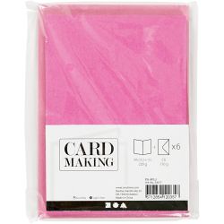Kort og konvolutter, kort str. 10,5x15 cm, konvolutt str. 11,5x16,5 cm, 110+220 g, pink, 6 sett/ 1 pk.