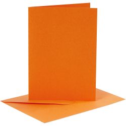 Kort og konvolutter, kort str. 10,5x15 cm, konvolutt str. 11,5x16,5 cm, 110+220 g, orange, 6 sett/ 1 pk.