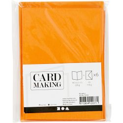 Kort og konvolutter, kort str. 10,5x15 cm, konvolutt str. 11,5x16,5 cm, 110+220 g, orange, 6 sett/ 1 pk.
