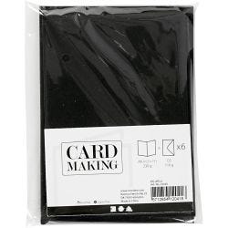 Kort og konvolutter, kort str. 10,5x15 cm, konvolutt str. 11,5x16,5 cm, 110+230 g, svart, 6 sett/ 1 pk.