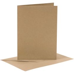 Kort og konvolutter, kort str. 10,5x15 cm, konvolutt str. 11,5x16,5 cm, 110+230 g, natur, 6 sett/ 1 pk.