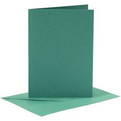 Kort og konvolutter, kort str. 10,5x15 cm, konvolutt str. 11,5x16,5 cm, 110+230 g, mørk grønn, 6 sett/ 1 pk.
