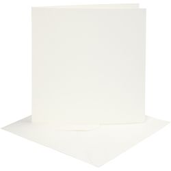 Kort og konvolutter, kort str. 15,2x15,2 cm, konvolutt str. 16x16 cm, 220 g, råhvit, 4 sett/ 1 pk.