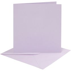 Kort og konvolutter, kort str. 15,2x15,2 cm, konvolutt str. 16x16 cm, 210 g, lys lilla, 4 sett/ 1 pk.