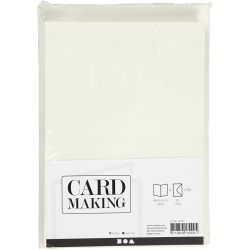 Kort og konvolutter, kort str. 10,5x15 cm, konvolutt str. 11,5x16,5 cm, 110+220 g, råhvit, 50 sett/ 1 pk.