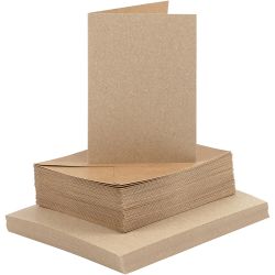 Kort og konvolutter, kort str. 10,5x15 cm, konvolutt str. 11,5x16,5 cm, 120+240 g, natur, 50 sett/ 1 pk.