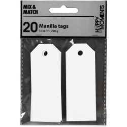 Manillamerker, str. 3x8 cm, 220 g, hvit, 20 stk./ 1 pk.