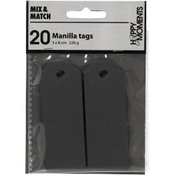 Manillamerker, str. 3x8 cm, 220 g, svart, 20 stk./ 1 pk.
