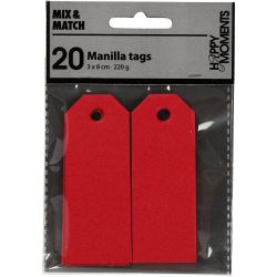 Manillamerker, str. 3x8 cm, 220 g, rød, 20 stk./ 1 pk.
