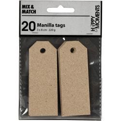 Manillamerker, str. 3x8 cm, 220 g, natur, 20 stk./ 1 pk.