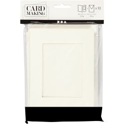 Passepartoutkort med konvolutt, rektangulær, kort str. 10,5x15 cm, konvolutt str. 11,5x16,5 cm, råhvit, 10 sett/ 1 pk.