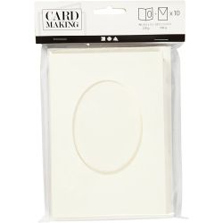 Passepartoutkort med konvolutt, oval, kort str. 10,5x15 cm, konvolutt str. 11,5x16,5 cm, råhvit, 10 sett/ 1 pk.