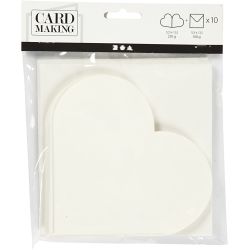 Hjertekort, kort str. 12,5x12,5 cm, konvolutt str. 13,5x13,5 cm, råhvit, 10 sett/ 1 pk.