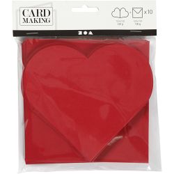 Hjertekort, kort str. 12,5x12,5 cm, konvolutt str. 13,5x13,5 cm, rød, 10 sett/ 1 pk.