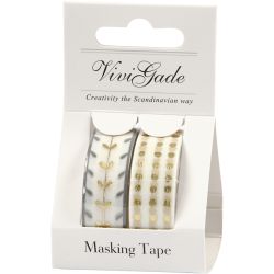 Maskeringstape, hjerter og prikker - foil, B: 15 mm, gull, hvit, 2x4 m/ 1 pk.