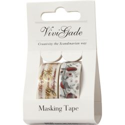 Maskeringstape, gledelig jul og fugl - folie, B: 15 mm, 2x4 m/ 1 pk.