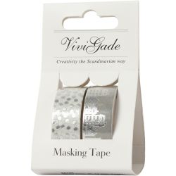 Maskeringstape, hus og prikker - folie, B: 15 mm, sølv, 2x4 m/ 1 pk.