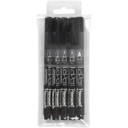 Permanente tusjer, strek 2x0,6+2x0,8+1,3 mm, svart, 5 stk./ 1 pk.