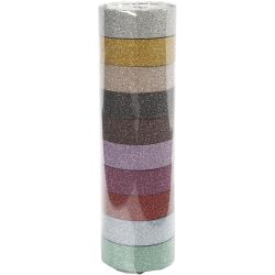 Glittertape, B: 15 mm, ass. farger, 10x6 m/ 1 pk.