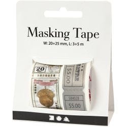 Masking Tape, Billett og naturmotiver, L: 3+5 M, B: 20+25 mm, 2 rl./ 1 pk.