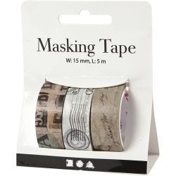 Masking Tape, brevkorrespondanse, L: 5 M, B: 15 mm, 3 rl./ 1 pk.