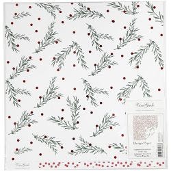 Designpapir, grangren og prikker, ark 30,5x30,5 cm, 180 g, gull, grønn, rød, hvit, 3 ark/ 1 pk.