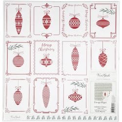 Designpapir, julekuler og juletrær, ark 30,5x30,5 cm, 180 g, 5 ark/ 1 pk.
