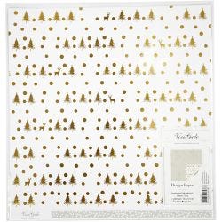 Designpapir, hjort og prikker, ark 30,5x30,5 cm, 180 g, gull, 3 ark/ 1 pk.