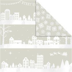 Designpapir, hus og snøkrystaller, ark 30,5x30,5 cm, 180 g, 3 ark/ 1 pk.