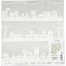 Designpapir, hus og snøkrystaller, ark 30,5x30,5 cm, 180 g, 3 ark/ 1 pk.
