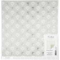 Designpapir, engler og hjerter, ark 30,5x30,5 cm, 180 g, sølv, 3 ark/ 1 pk.