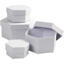 Sekskantede Esker, H: 4+5+6+7 cm, dia. 6,5+8+10+12 cm, hvit, 4 stk./ 1 sett