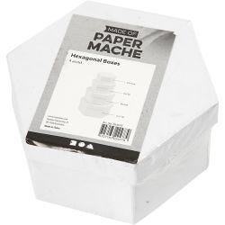Sekskantede Esker, H: 4+5+6+7 cm, dia. 6,5+8+10+12 cm, hvit, 4 stk./ 1 sett